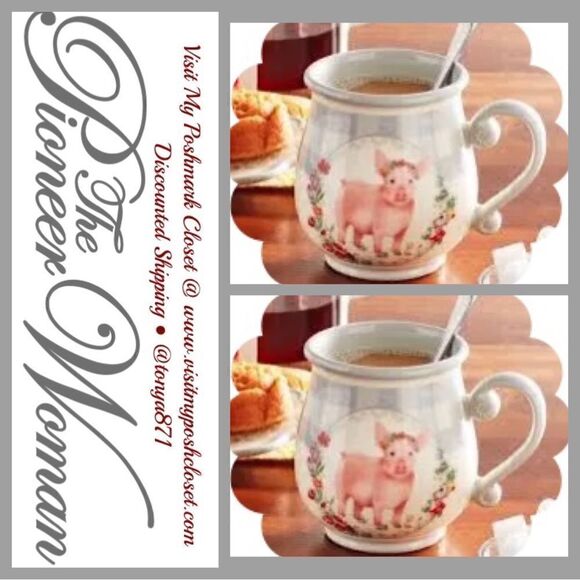 🦋 New Pioneer Woman Gray Gingham Pig Mugs - Set of 2 - Picture 3 of 6